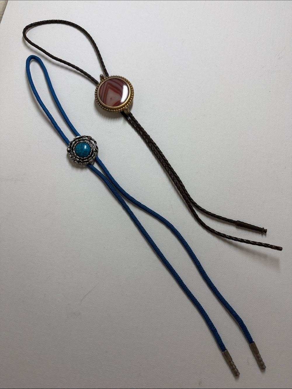 Boho Stone Bolo Tie Set - Blue & Brown Agate - lot of 2